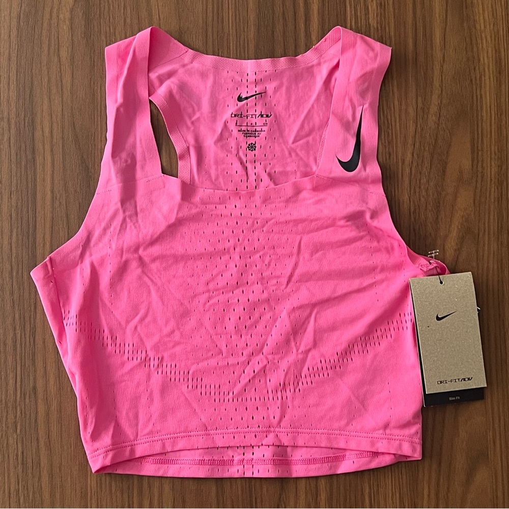 Nike Dri-FIT ADV AeroSwift Crop Run Racing Tank Women's Small Pink DM8728-606